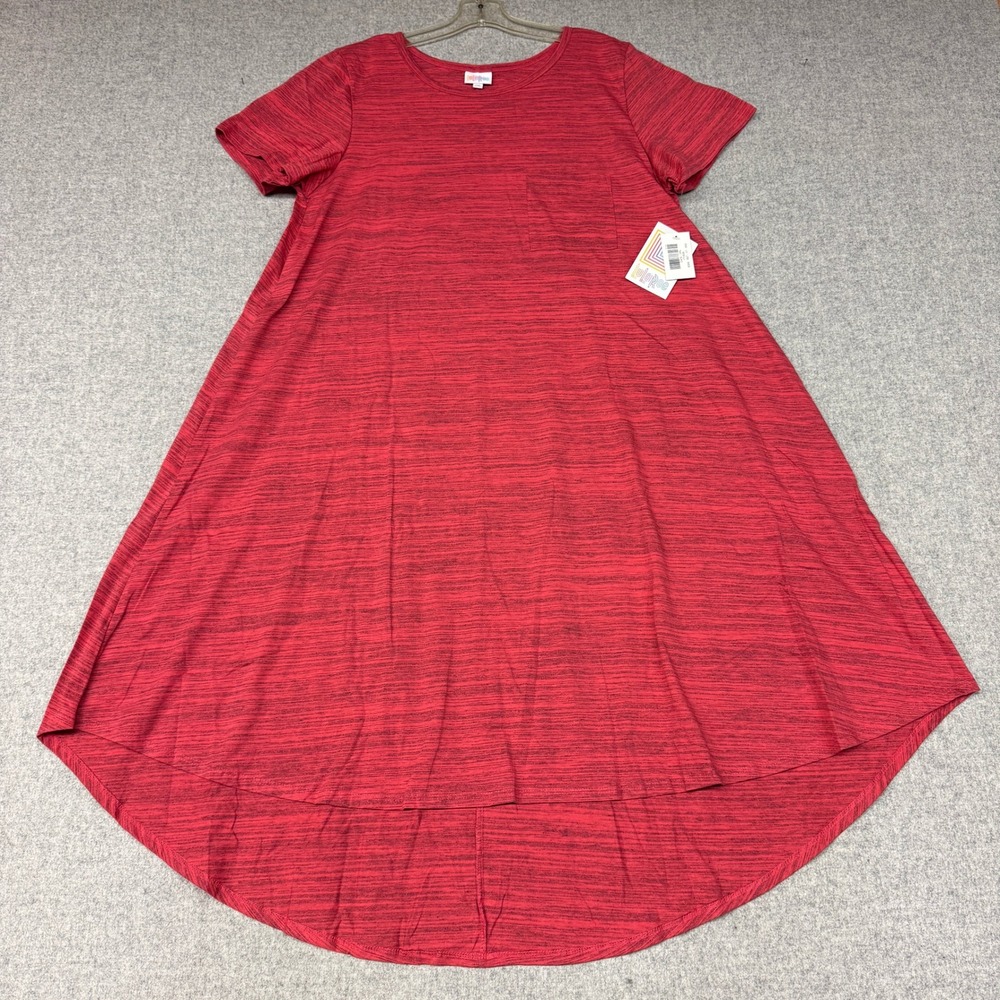 LuLaRoe Carly Dress 2XL Red Space Dye Short Sleeve High Low Pocket New With Tags